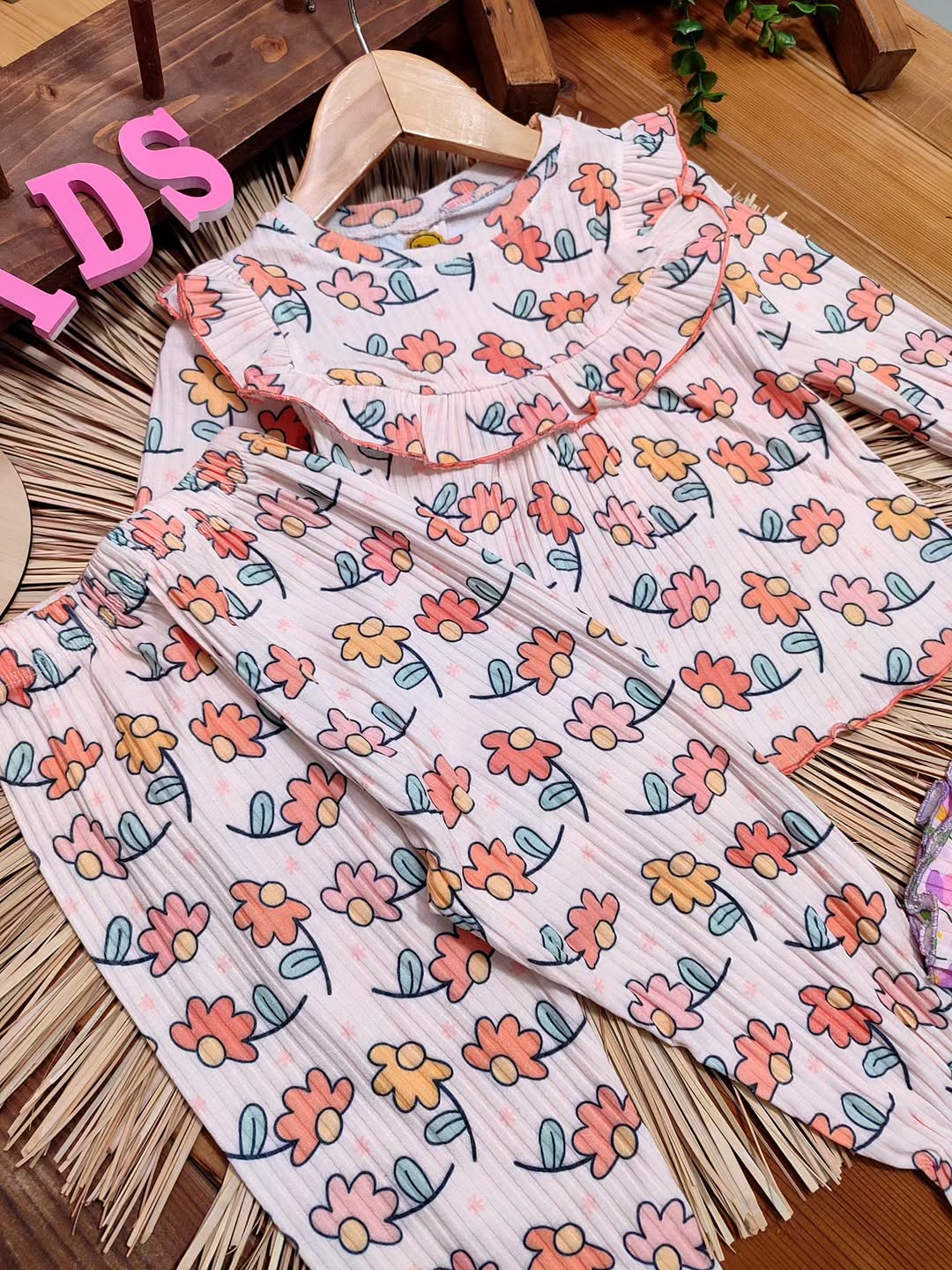 ست راحتی دخترانه نخ پنبه چیندار